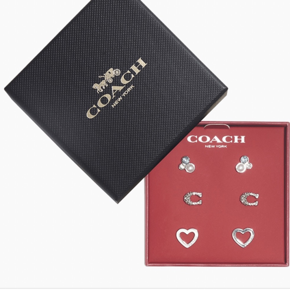 Coach C Stone Heart Earring Set